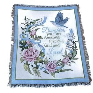 Collections Etc Throw Blanket Tapestry Daughter 49" x 58" Floral Fringe